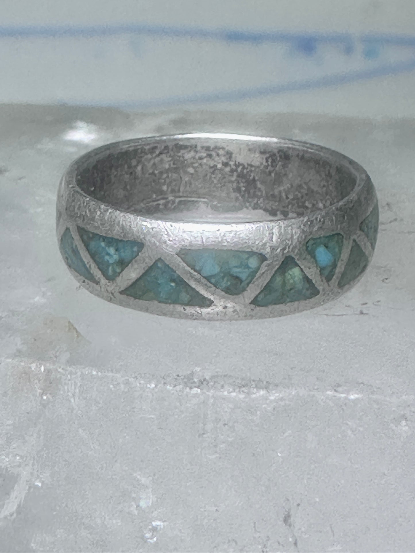 Zuni ring wedding band sterling silver turquoise chips size 6 men women