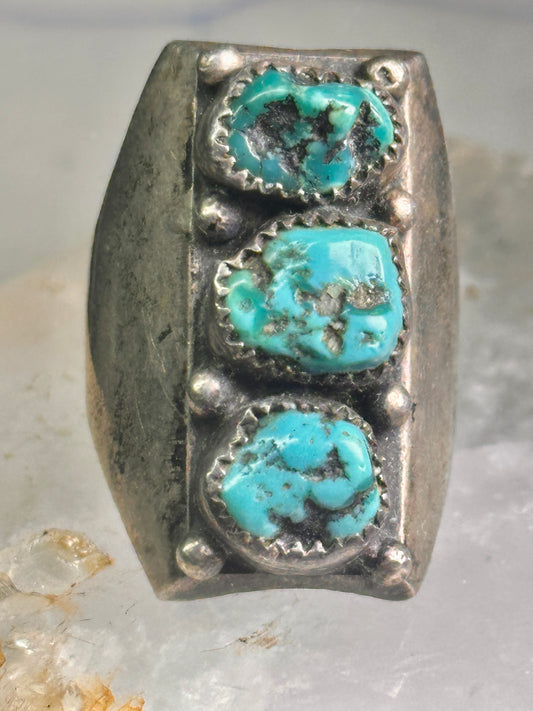 Long Navajo ring Heavy turquoise band vintage sterling silver size 10.75 women men