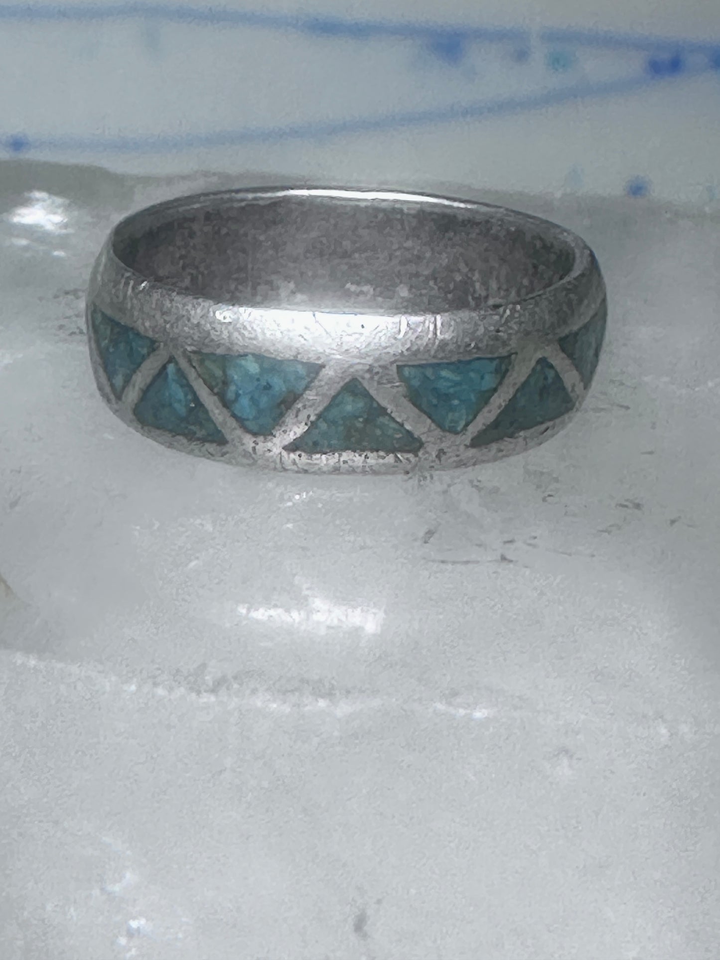 Zuni ring wedding band sterling silver turquoise chips size 6 men women