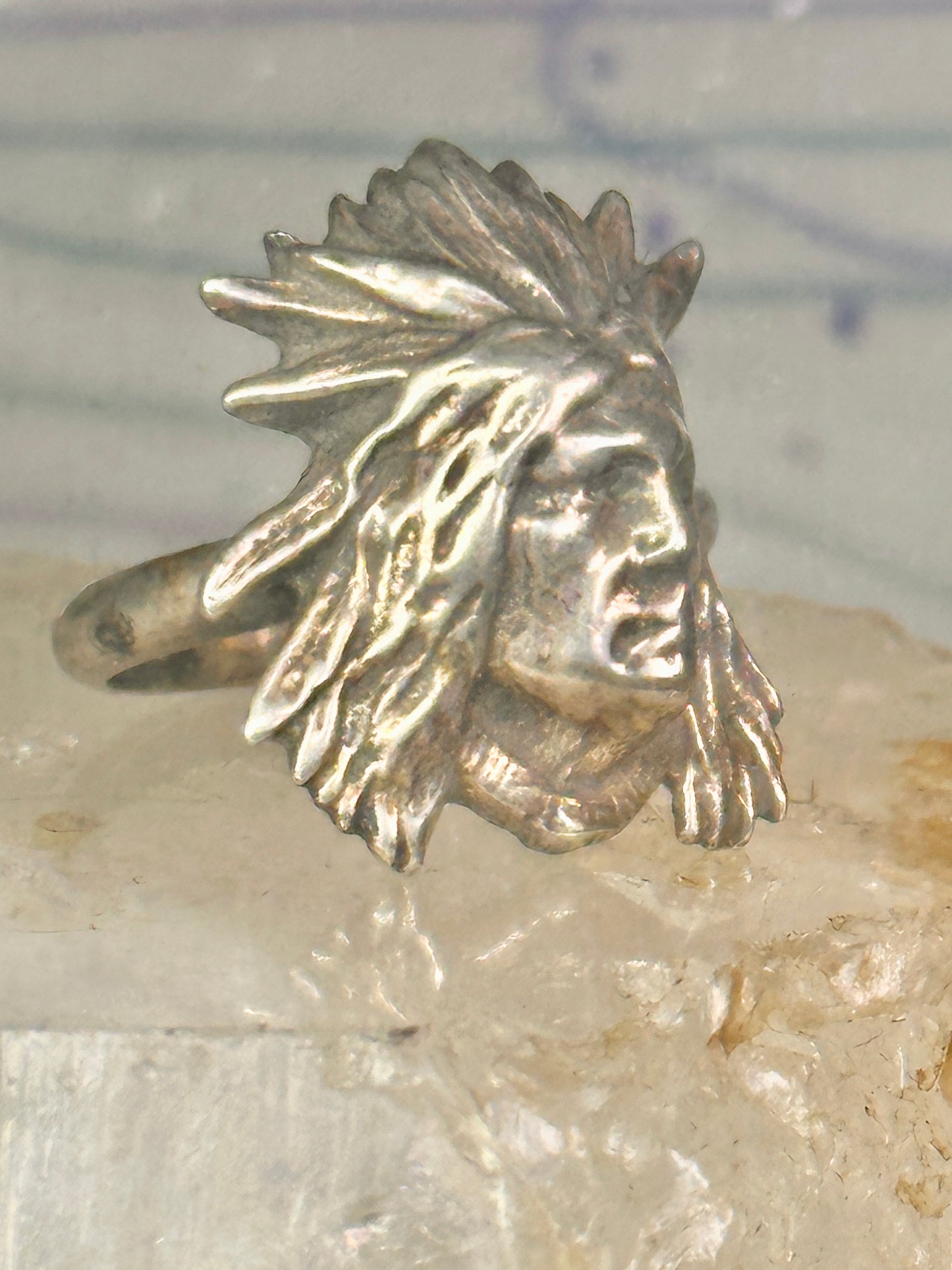 Face ring southwest figurative feathers size 9 sterling silver women men