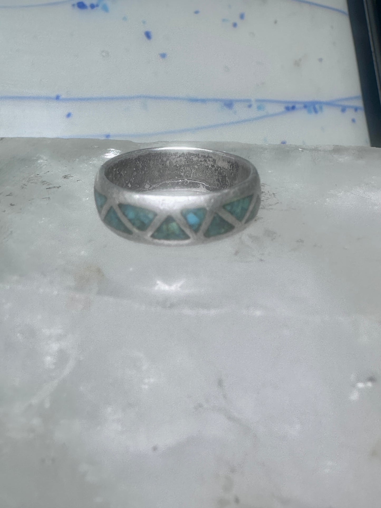 Zuni ring wedding band sterling silver turquoise chips size 6 men women