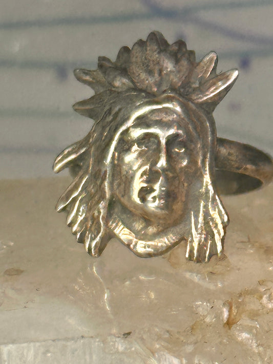 Face ring southwest figurative feathers size 9 sterling silver women men