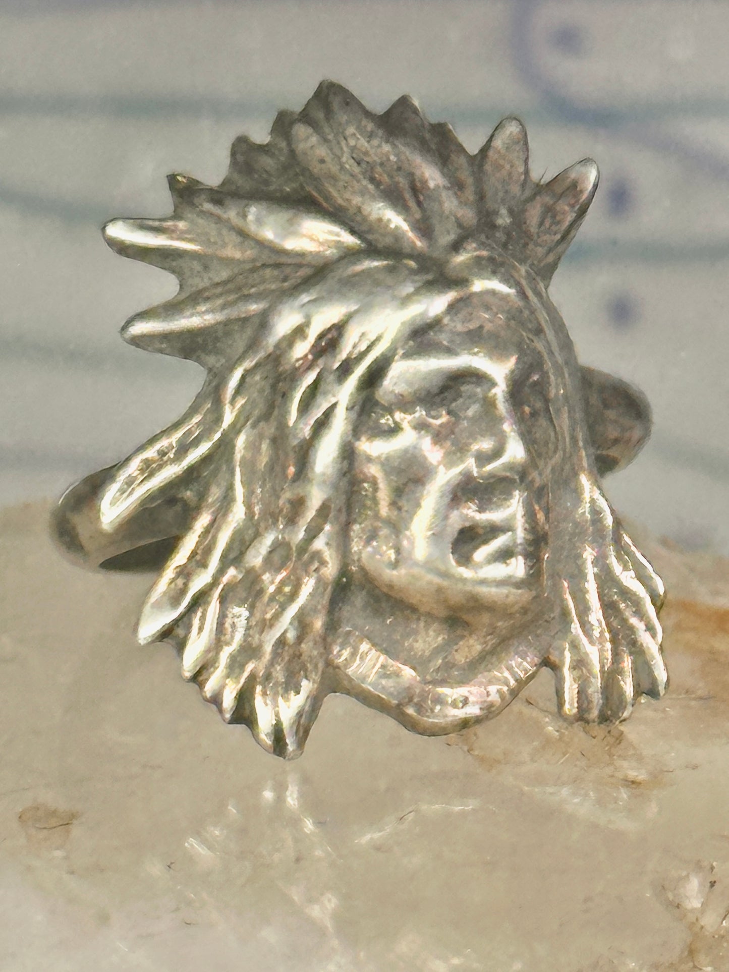 Face ring southwest figurative feathers size 9 sterling silver women men