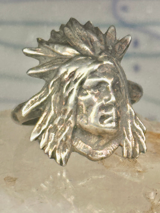 Face ring southwest figurative feathers size 9 sterling silver women men