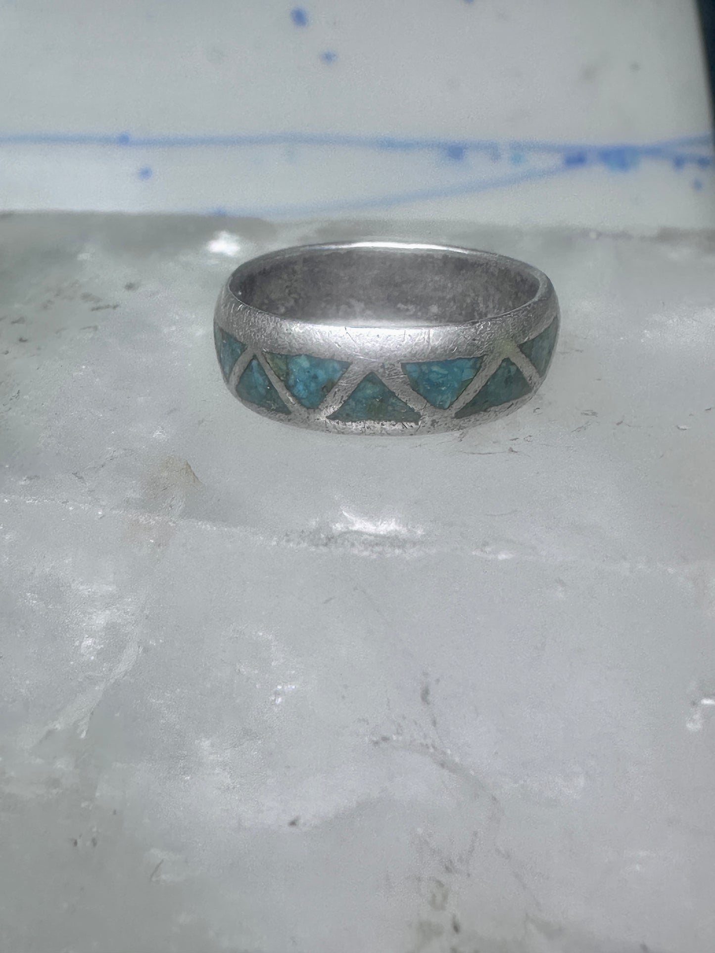 Zuni ring wedding band sterling silver turquoise chips size 6 men women