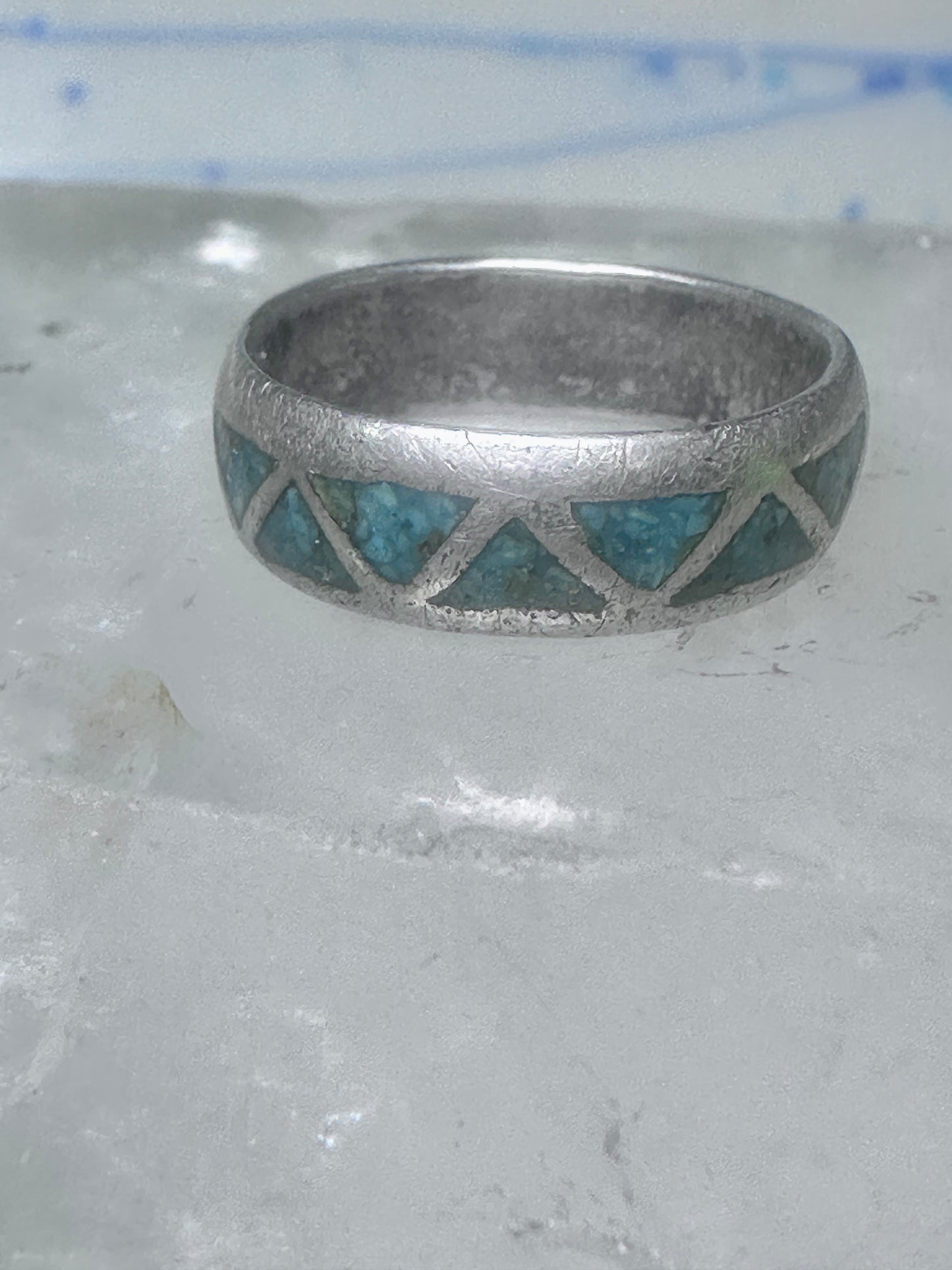 Zuni ring wedding band sterling silver turquoise chips size 6 men women
