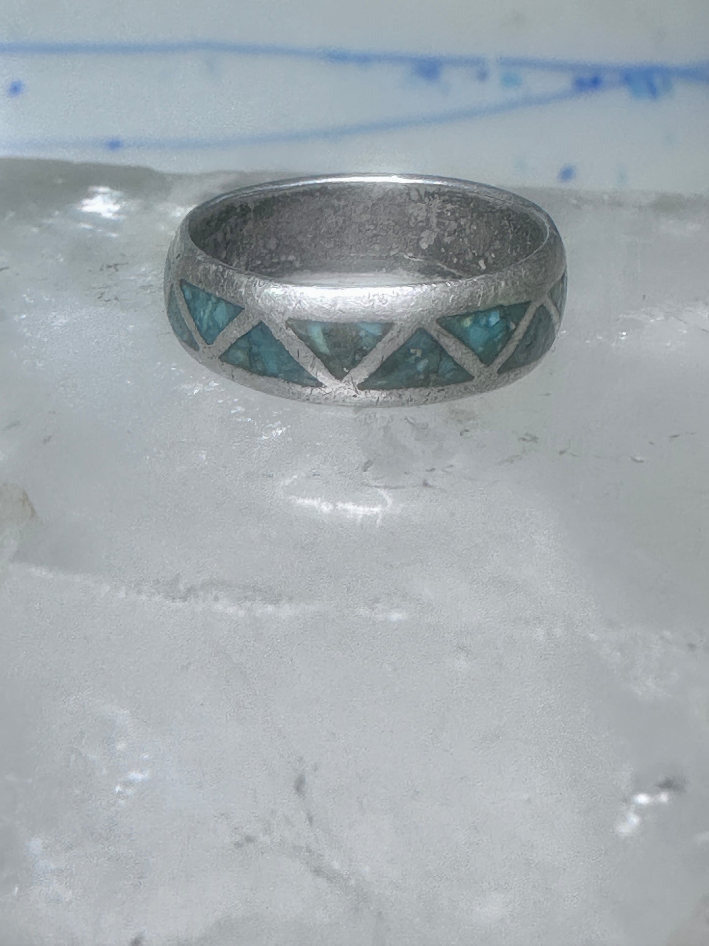 Zuni ring wedding band sterling silver turquoise chips size 6 men women