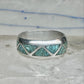 Vintage Zuni Triangle Turquoise Chip Inlay Sterling Silver Band Ring - Size 7.5 925