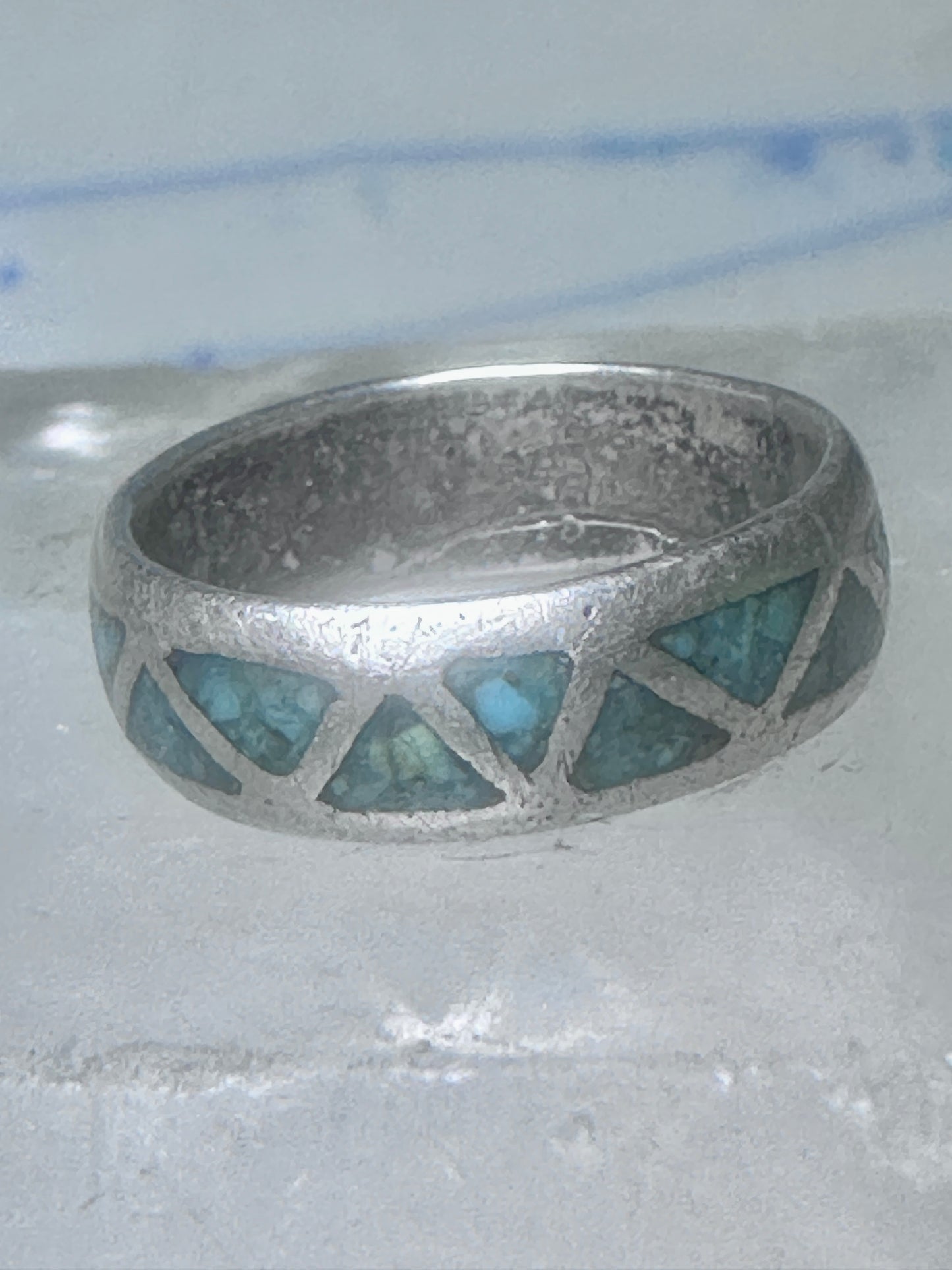 Zuni ring wedding band sterling silver turquoise chips size 6 men women
