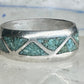 Vintage Zuni Triangle Turquoise Chip Inlay Sterling Silver Band Ring - Size 7.5 925