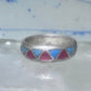 Zuni ring wedding band  sterling silver turquoise coral chips size 7.5 men women b