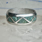 Vintage Zuni Triangle Turquoise Chip Inlay Sterling Silver Band Ring - Size 7.5 925