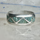 Vintage Zuni Triangle Turquoise Chip Inlay Sterling Silver Band Ring - Size 7.5 925
