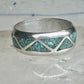 Vintage Zuni Triangle Turquoise Chip Inlay Sterling Silver Band Ring - Size 7.5 925