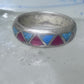 Zuni ring wedding band  sterling silver turquoise coral chips size 7.5 men women b