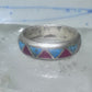 Zuni ring wedding band  sterling silver turquoise coral chips size 7.5 men women b