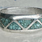 Vintage Zuni Triangle Turquoise Chip Inlay Sterling Silver Band Ring - Size 7.5 925