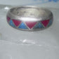 Zuni ring wedding band  sterling silver turquoise coral chips size 7.5 men women b
