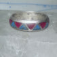 Zuni ring wedding band  sterling silver turquoise coral chips size 7.5 men women b