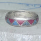 Zuni ring wedding band  sterling silver turquoise coral chips size 7.5 men women b