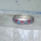 Zuni ring wedding band  sterling silver turquoise coral chips size 7.5 men women b