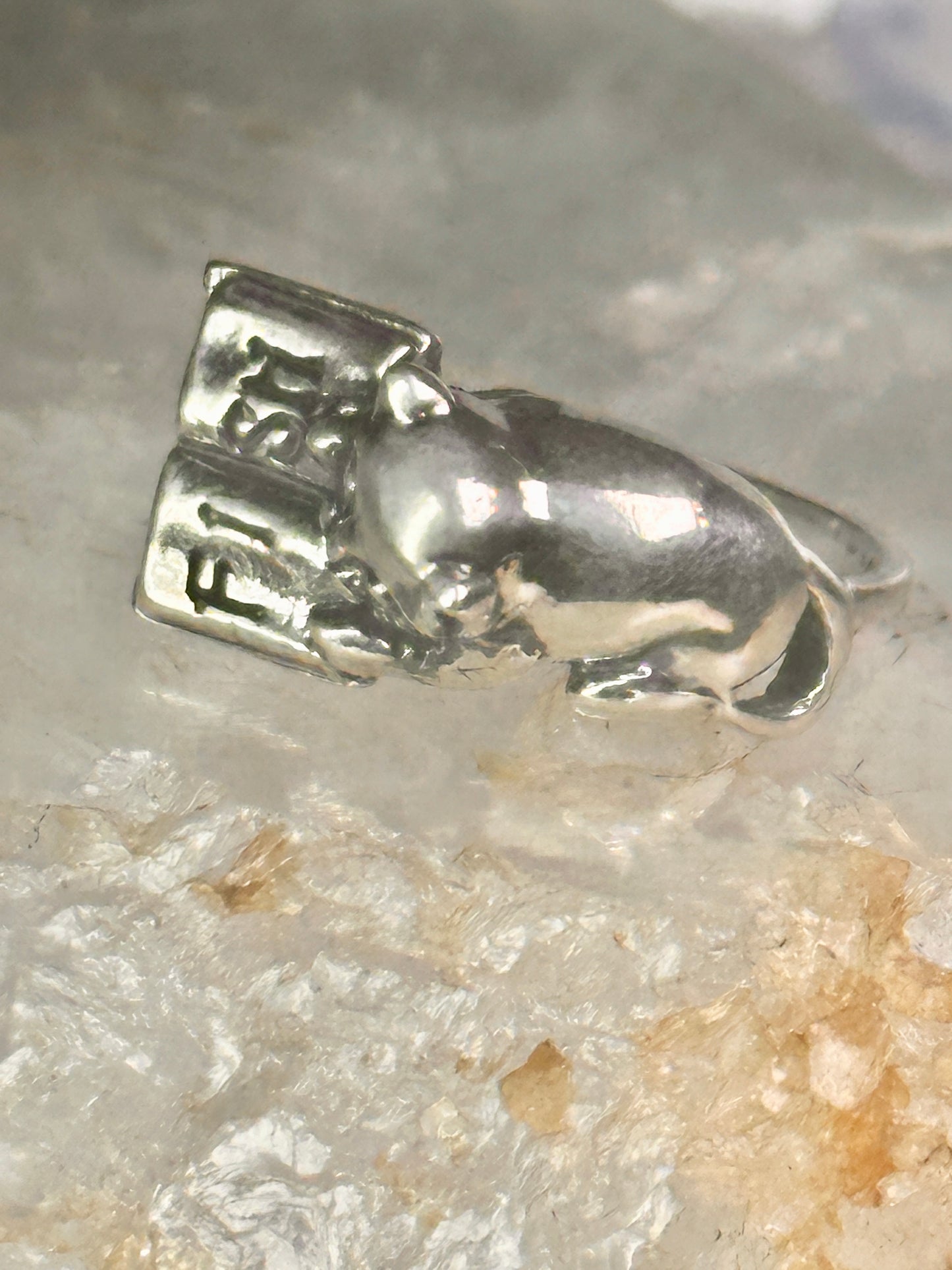 Cat Ring reading Fish Book Kabana size 7 sterling silver women girls