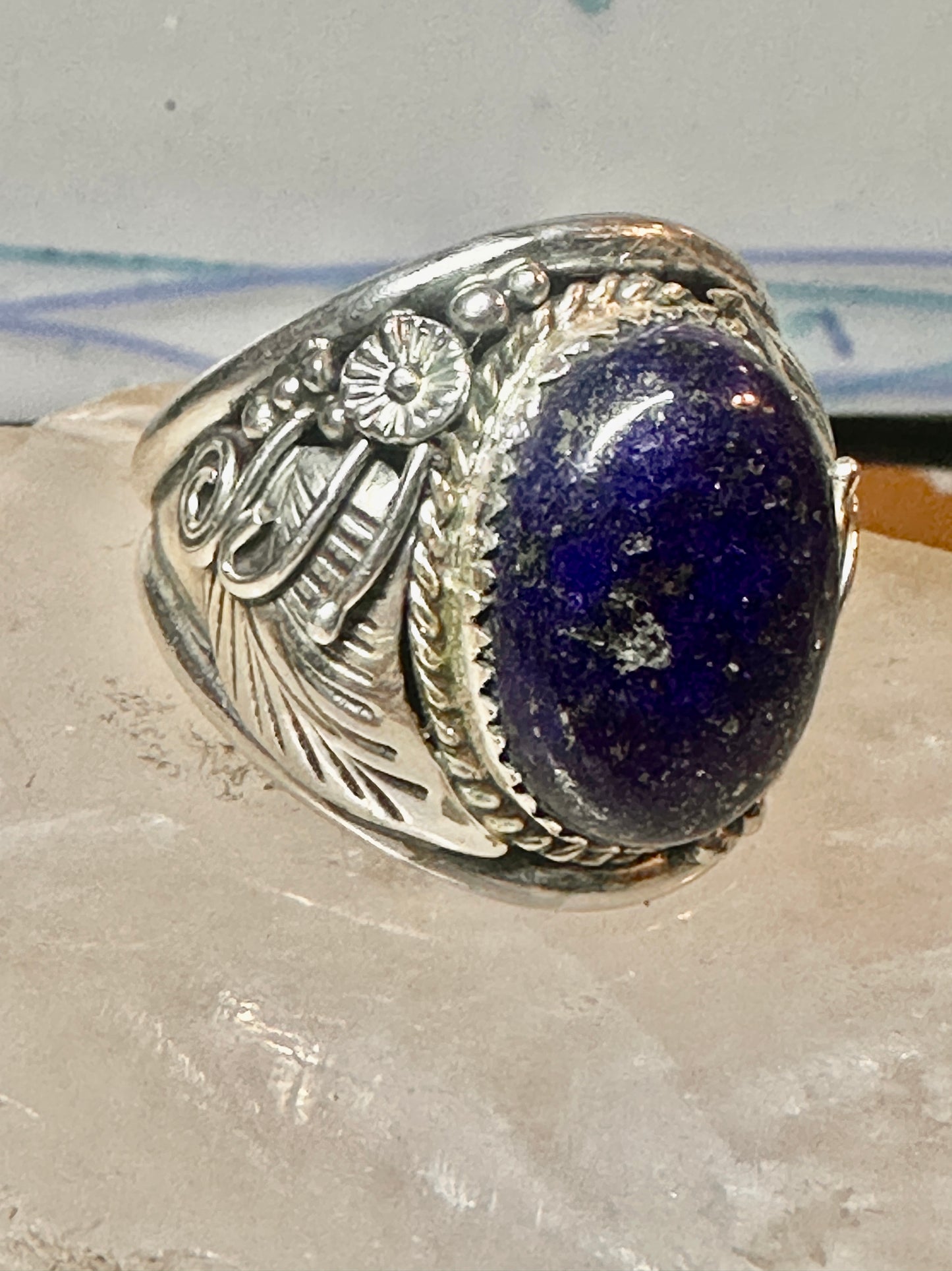 Navajo ring blue lapis lazuli band vintage sterling silver size 13.50 women men