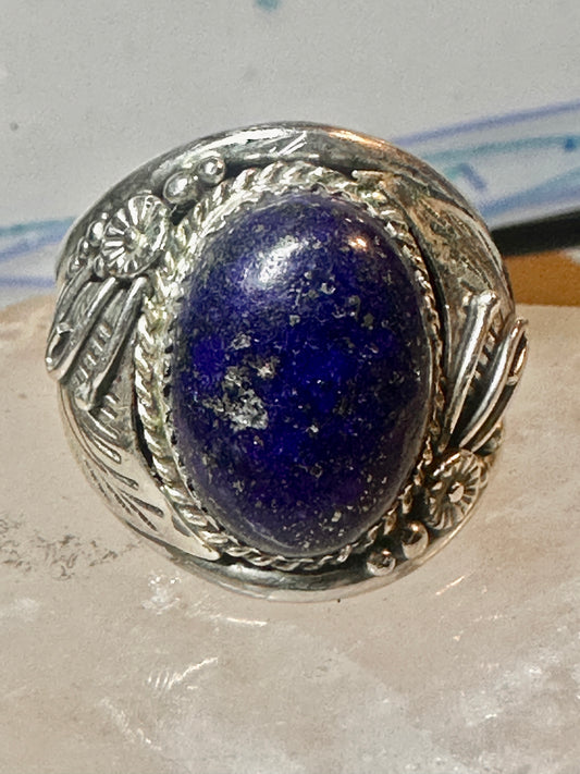 Navajo ring blue lapis lazuli band vintage sterling silver size 13.50 women men