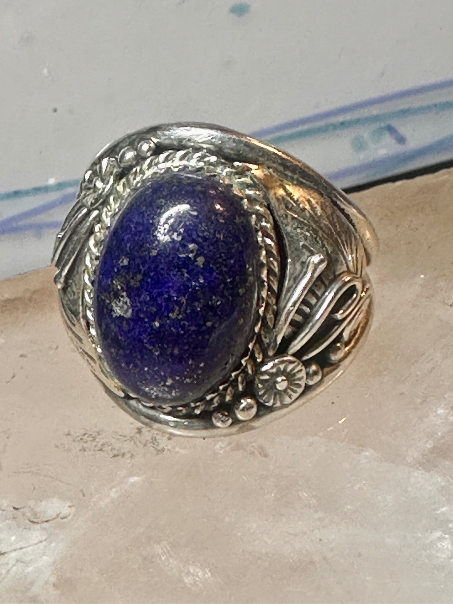 Navajo ring blue lapis lazuli band vintage sterling silver size 13.50 women men