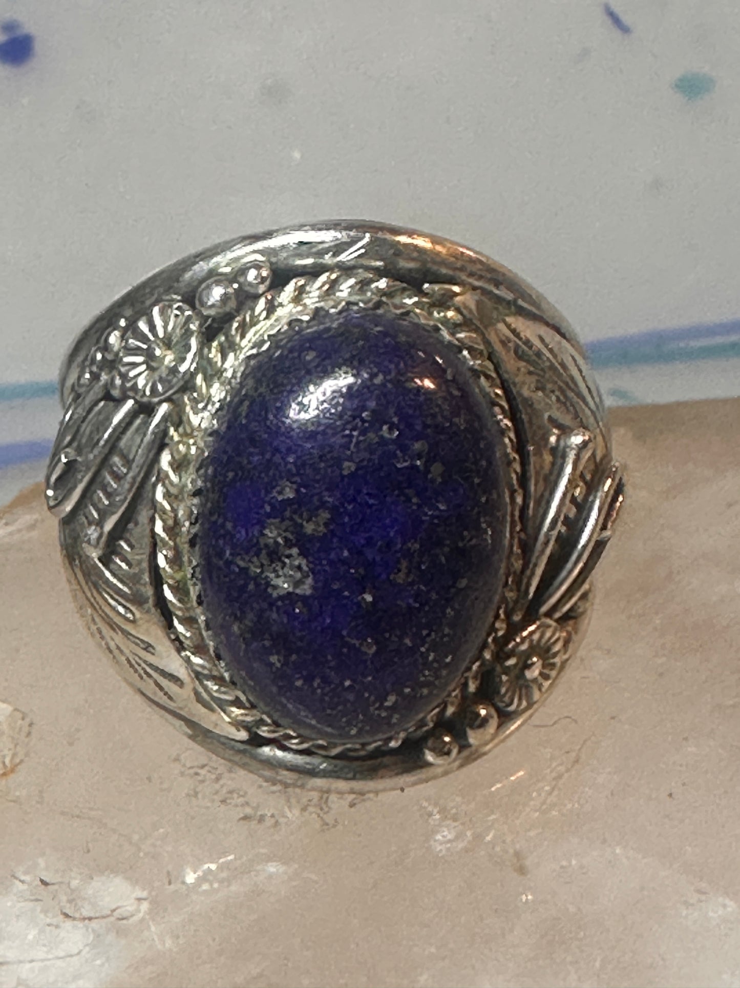 Navajo ring blue lapis lazuli band vintage sterling silver size 13.50 women men