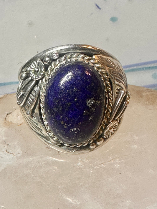 Navajo ring blue lapis lazuli band vintage sterling silver size 13.50 women men