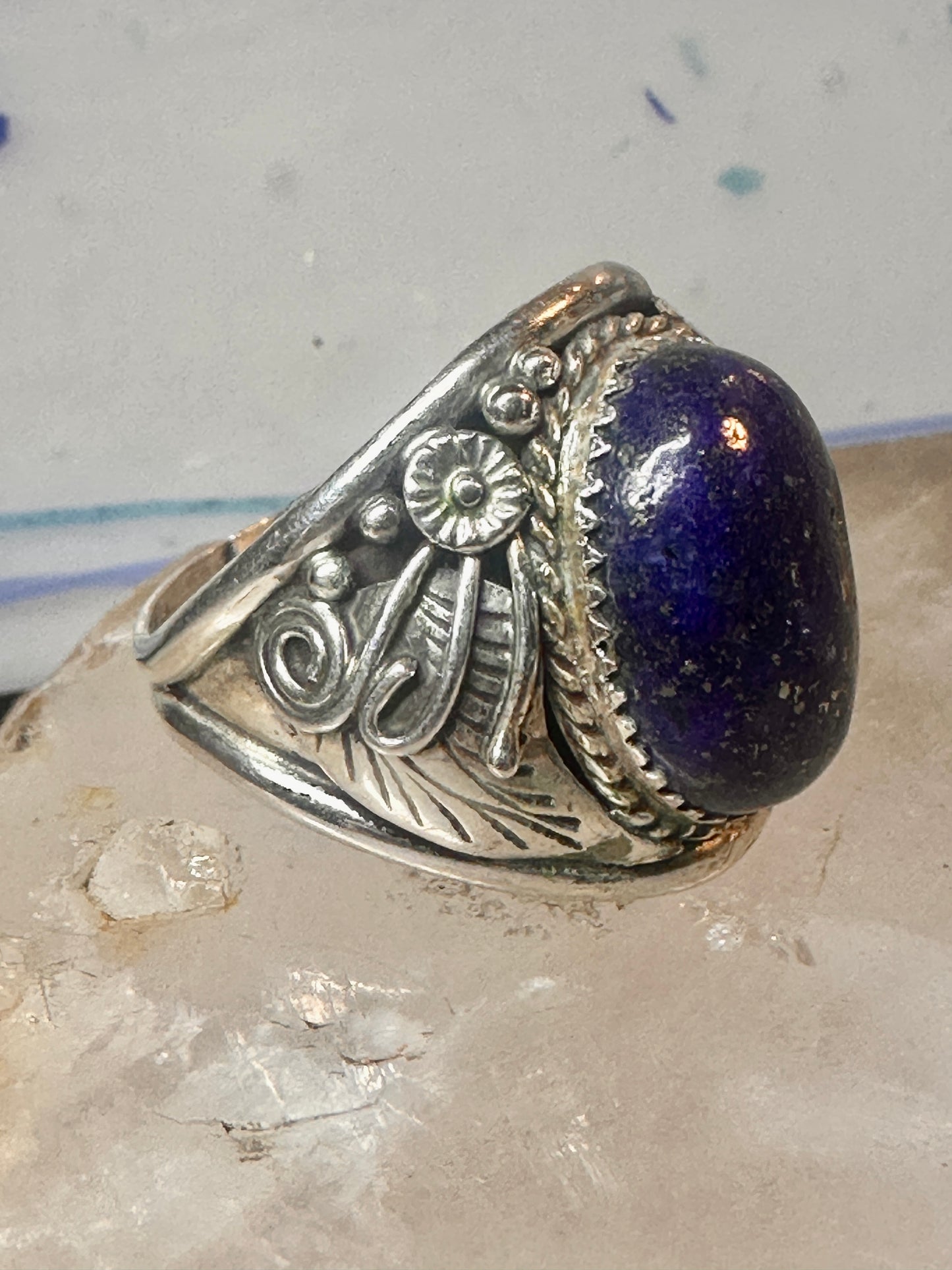 Navajo ring blue lapis lazuli band vintage sterling silver size 13.50 women men