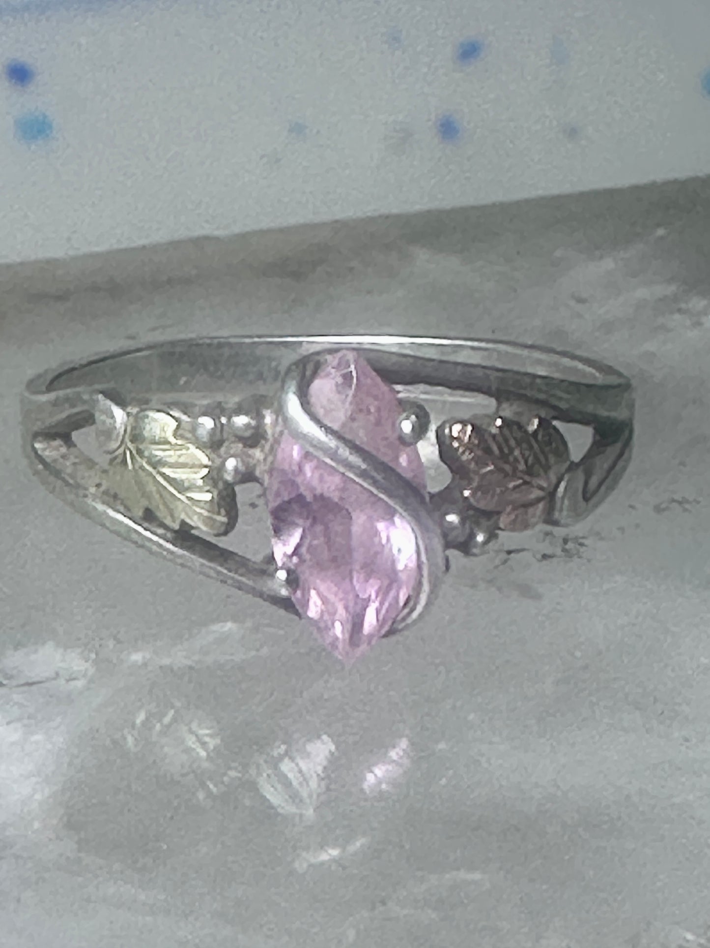 Black Hills Gold ring pink ice sterling silver pinky CCO size 5.2 12K over sterling women
