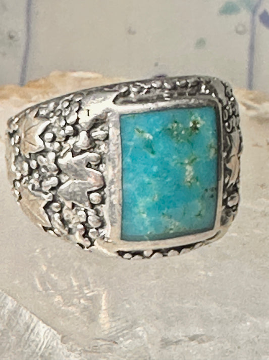 Turquoise ring southwestern leaves grape size 11 sterling silver women men