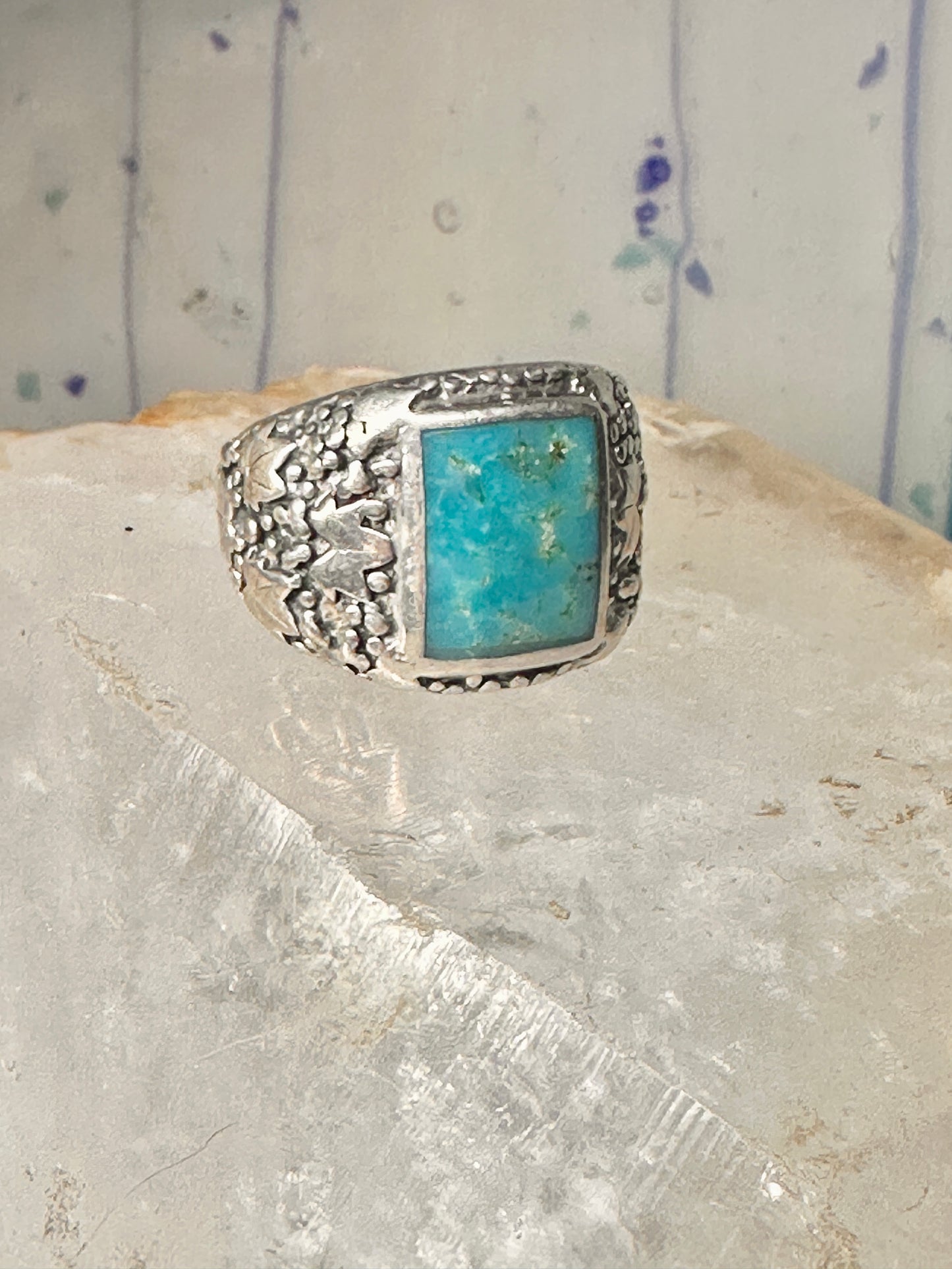 Turquoise ring southwestern leaves grape size 11 sterling silver women men