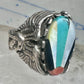 Vintage Zuni Eagle & Sunrise Mosaic Inlay Sterling Silver Ring - Size 10-10.25 925