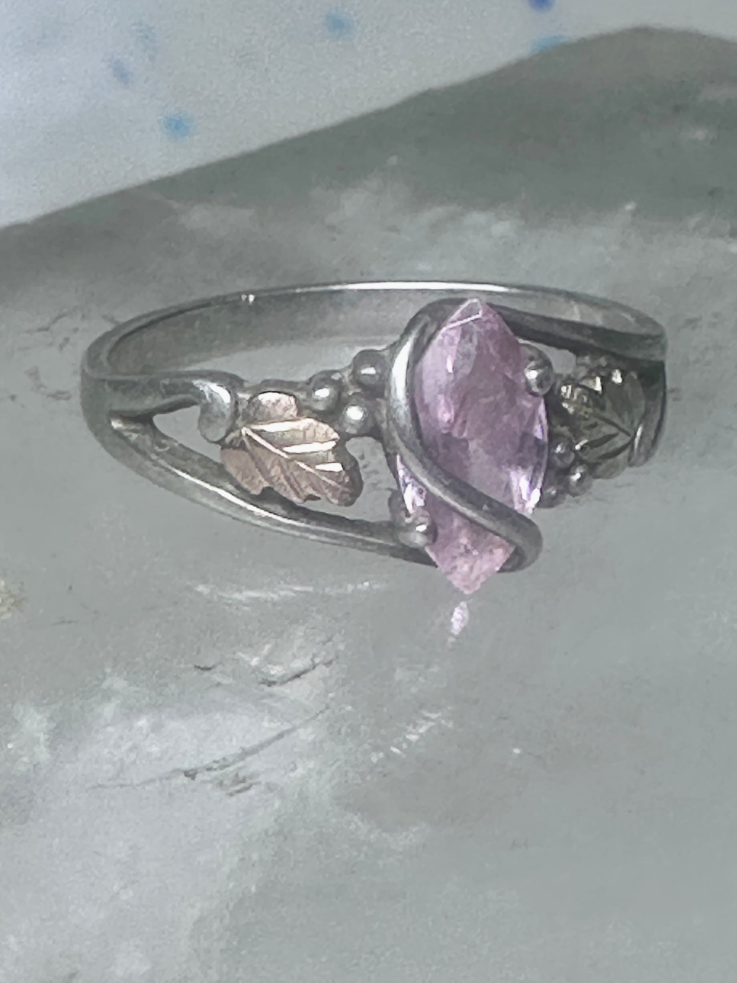 Black Hills Gold ring pink ice sterling silver pinky CCO size 5.2 12K over sterling women