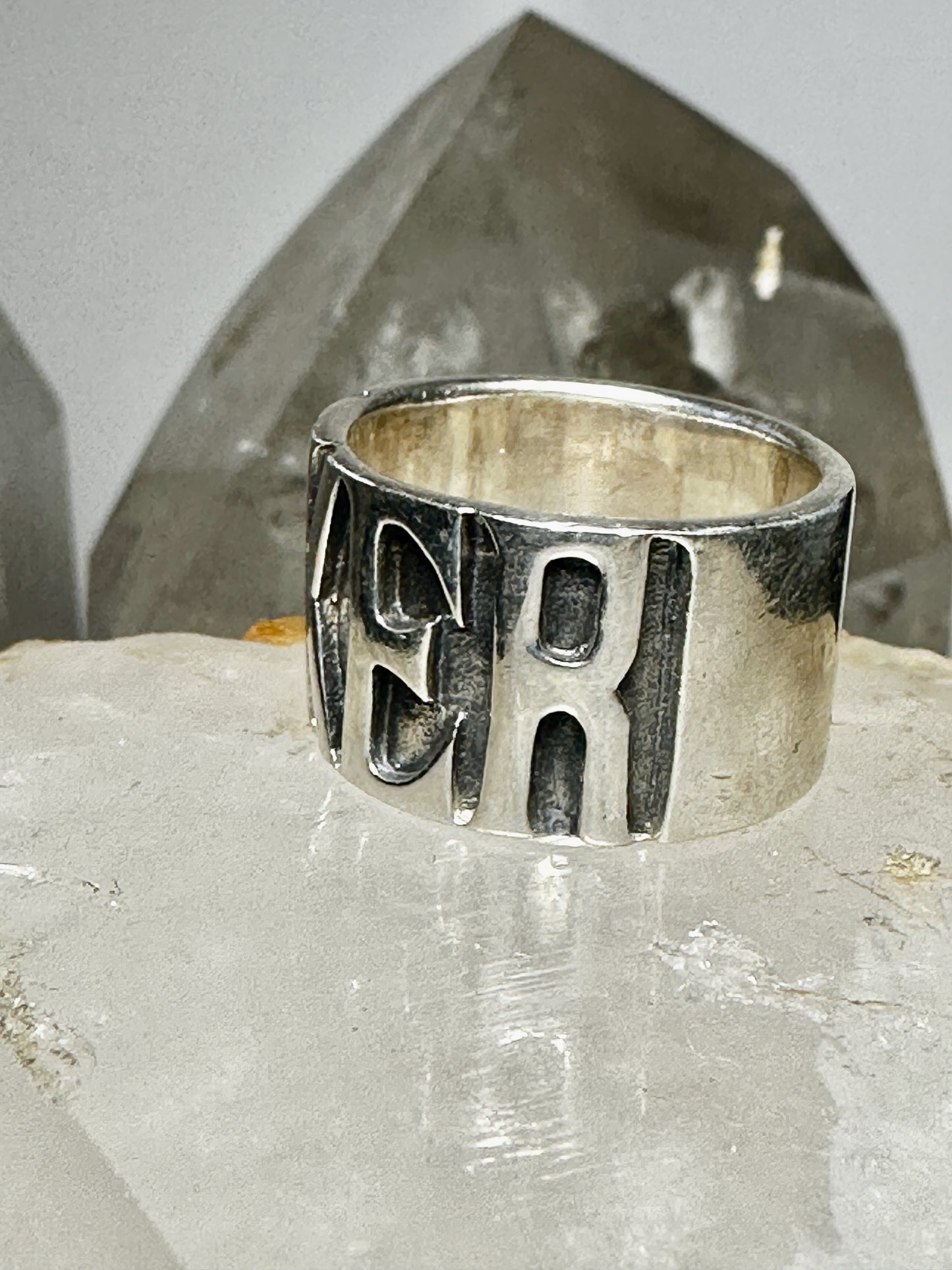 Biker ring Biker word band size 14.75 sterling silver men