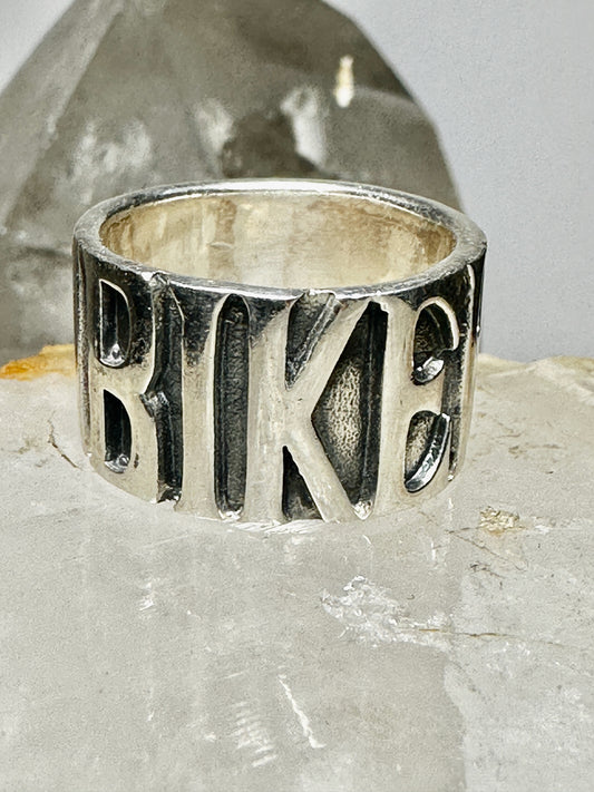Biker ring Biker word motorcycle band size 8 sterling silver women men