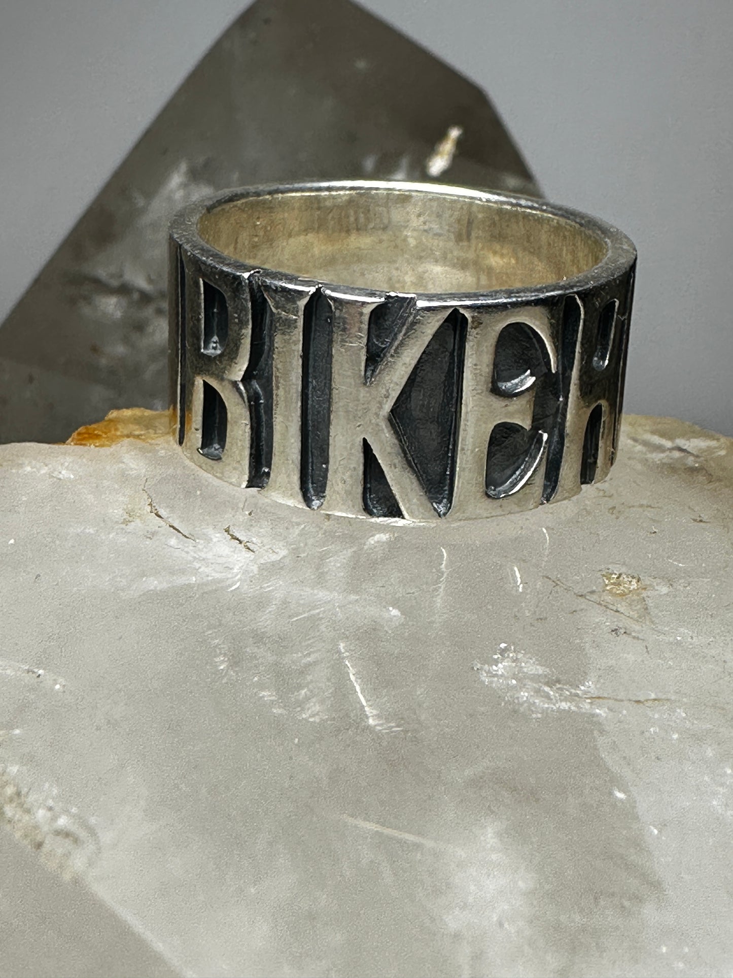 Biker ring Biker word band size 14.75 sterling silver men