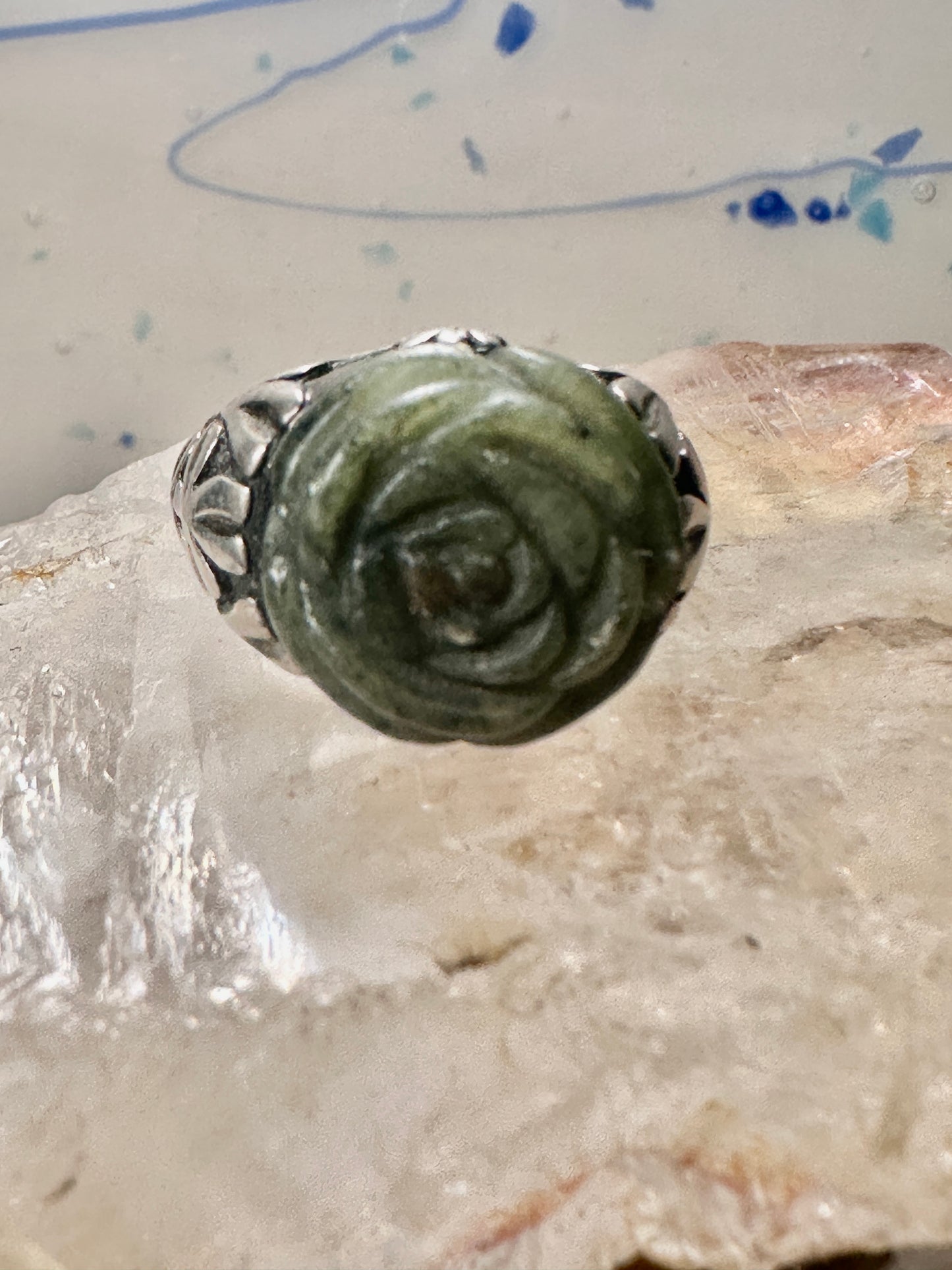 Rose ring Irish connemara marble marble floral size 7 sterling silver women 6.9g