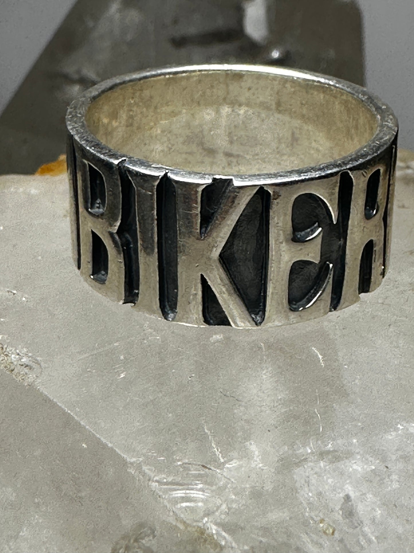 Biker ring Biker word band size 14.75 sterling silver men