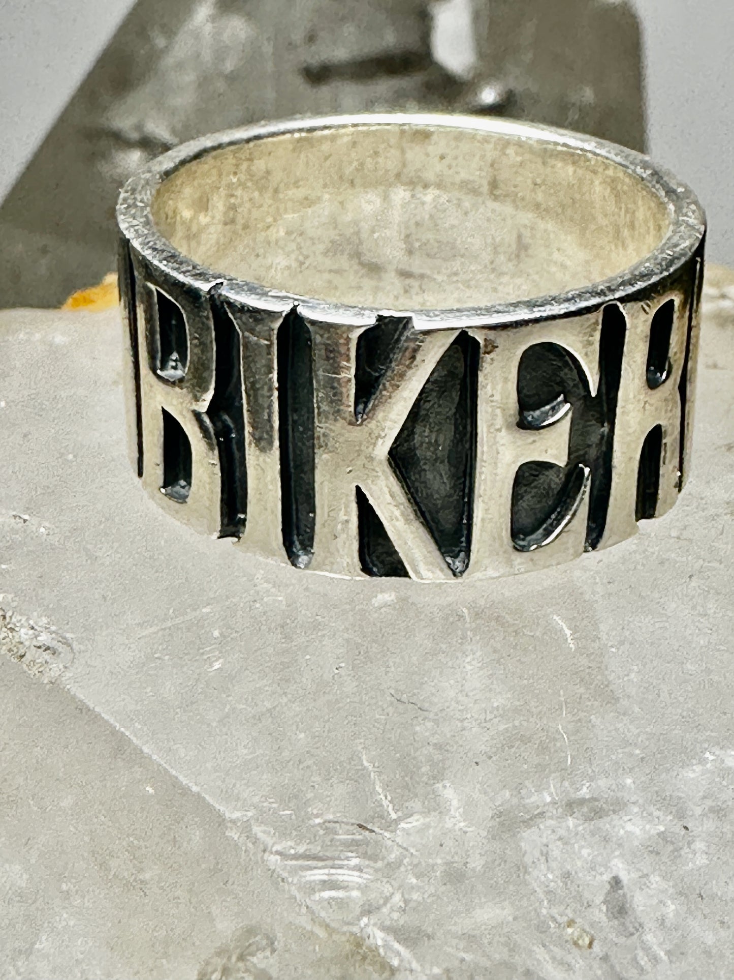 Biker ring Biker word band size 14.75 sterling silver men