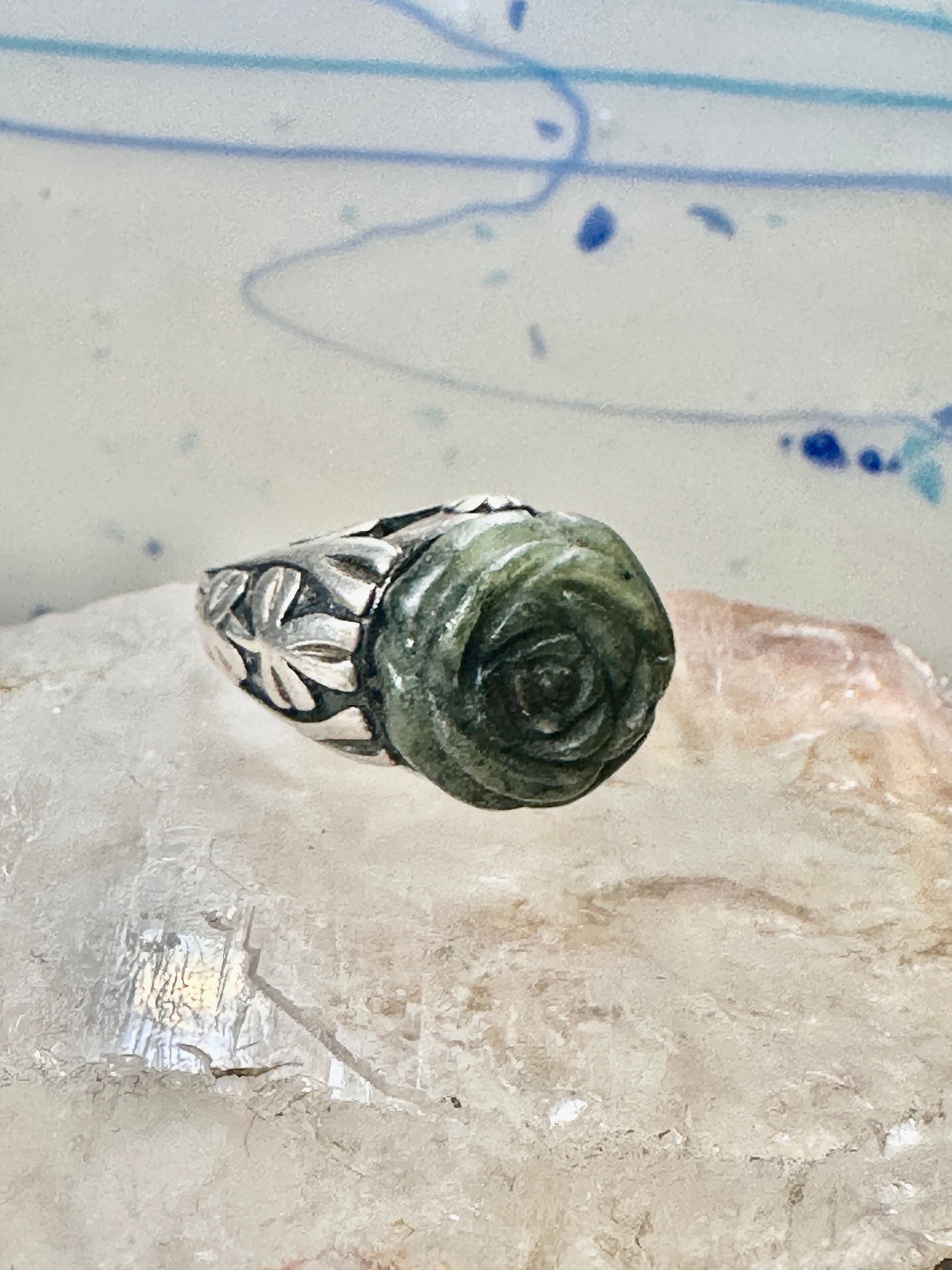 Rose ring Irish connemara marble marble floral size 7 sterling silver women 6.9g