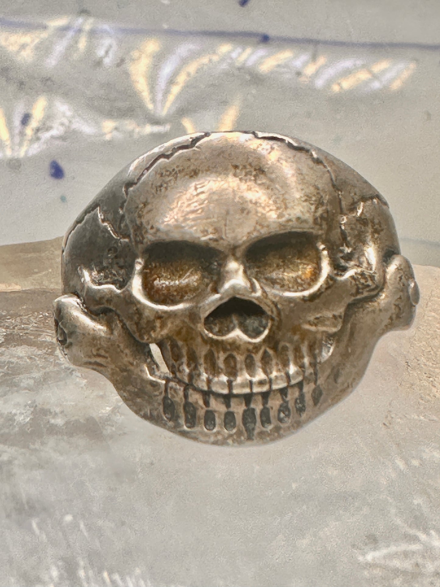 Skull ring biker band jaw moves a little size 13.50 figurative sterling silver men