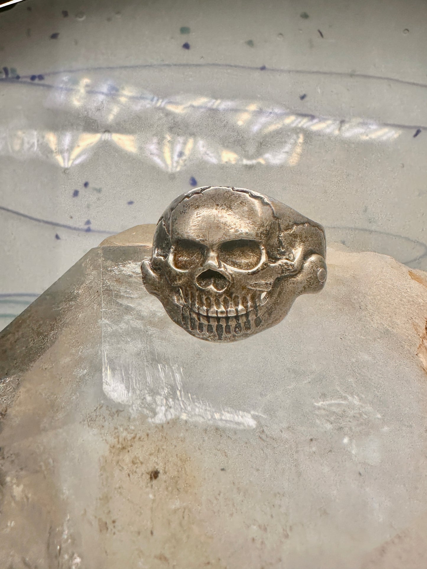 Skull ring biker band jaw moves a little size 13.50 figurative sterling silver men