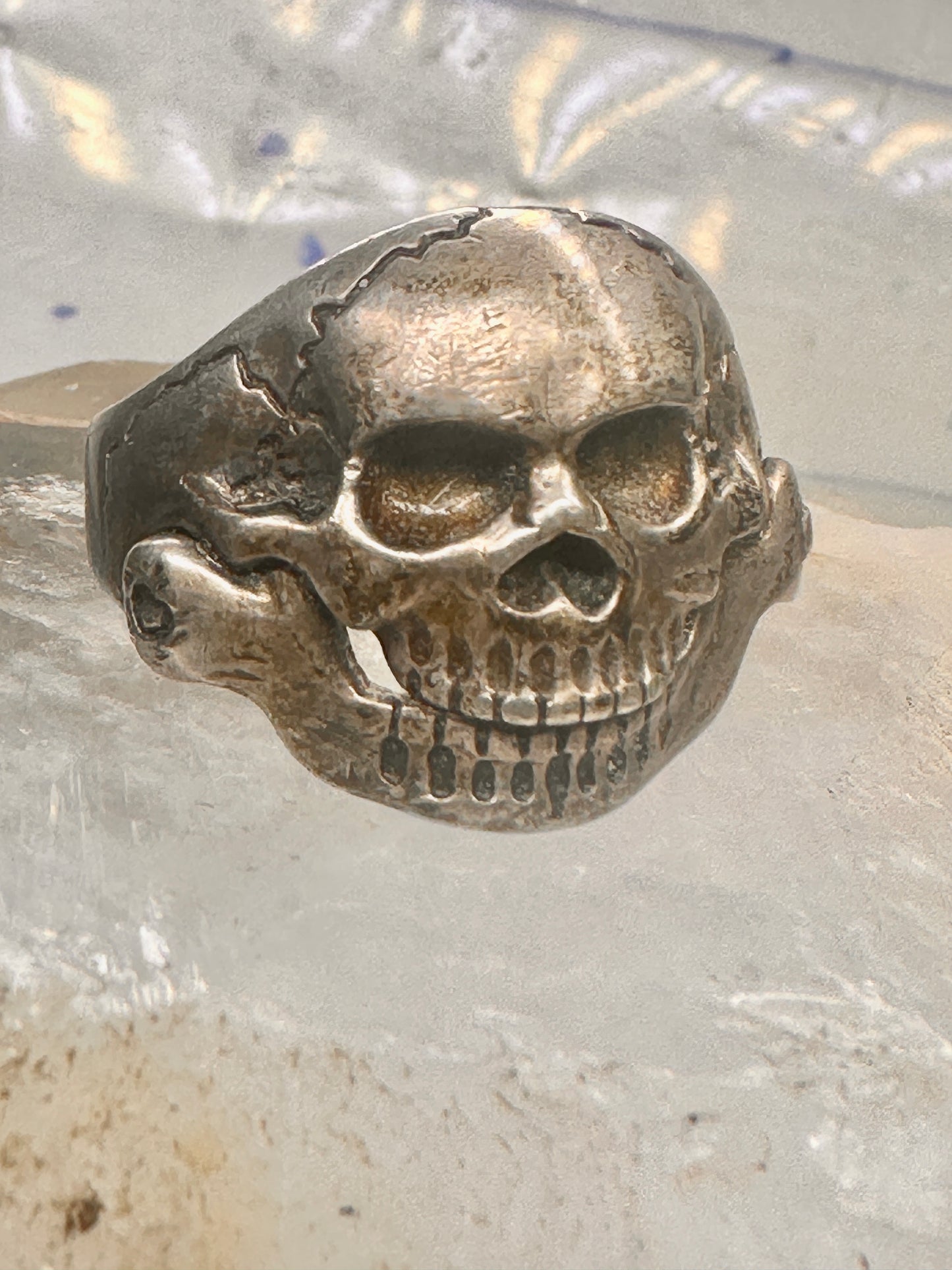 Skull ring biker band jaw moves a little size 13.50 figurative sterling silver men