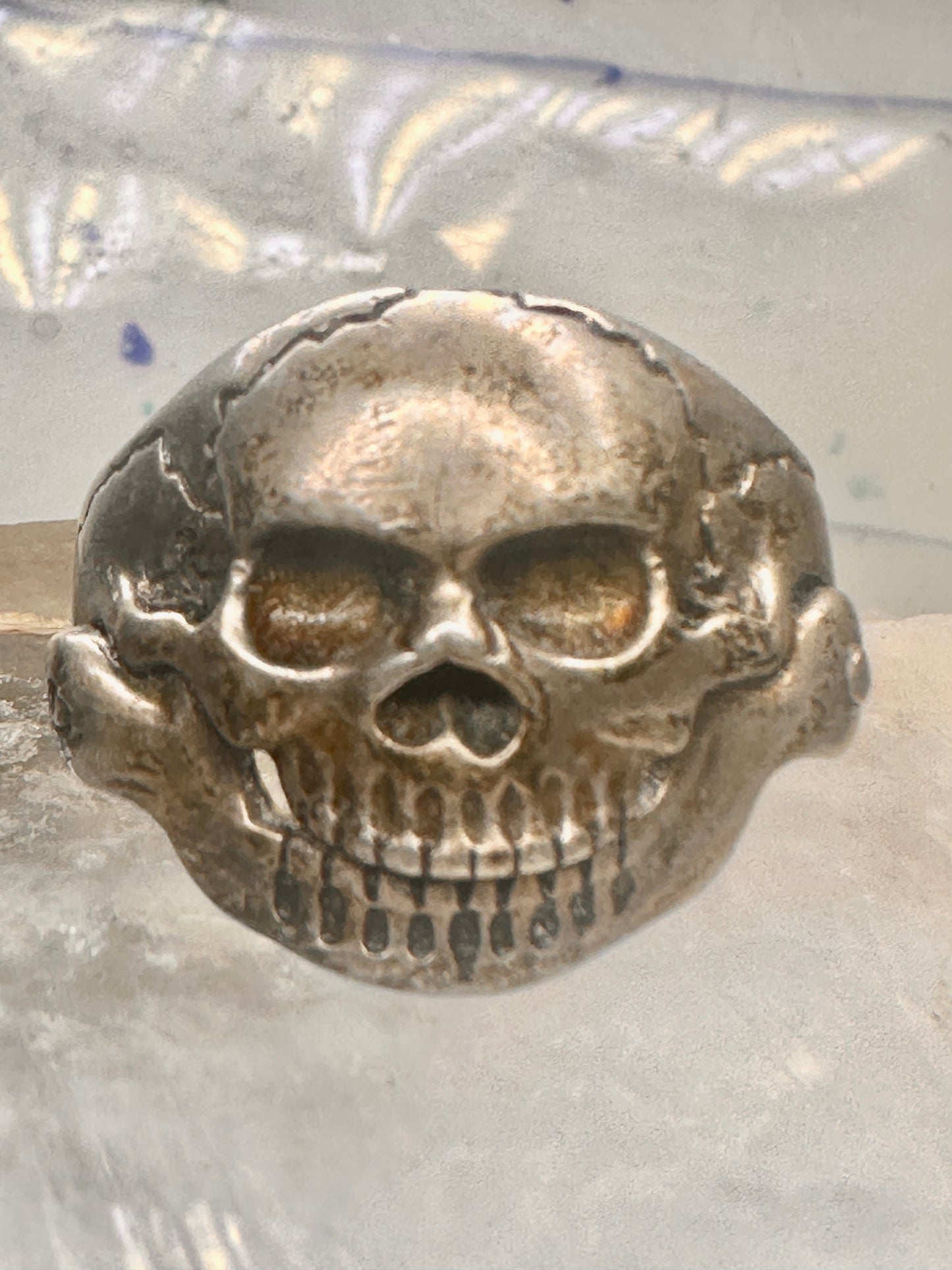 Skull ring biker band jaw moves a little size 13.50 figurative sterling silver men