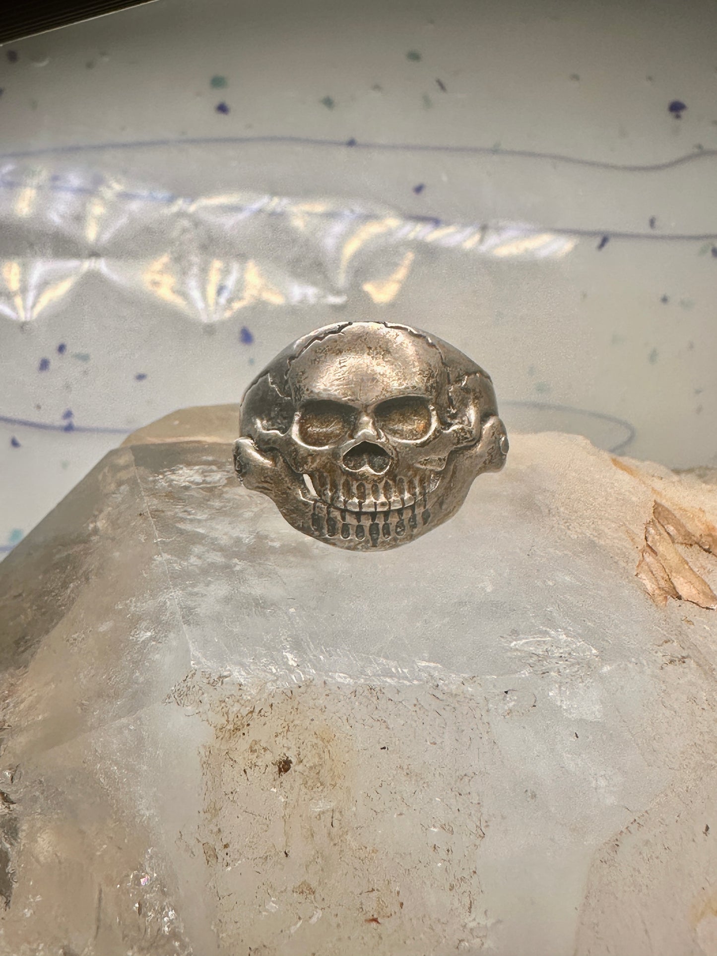 Skull ring biker band jaw moves a little size 13.50 figurative sterling silver men