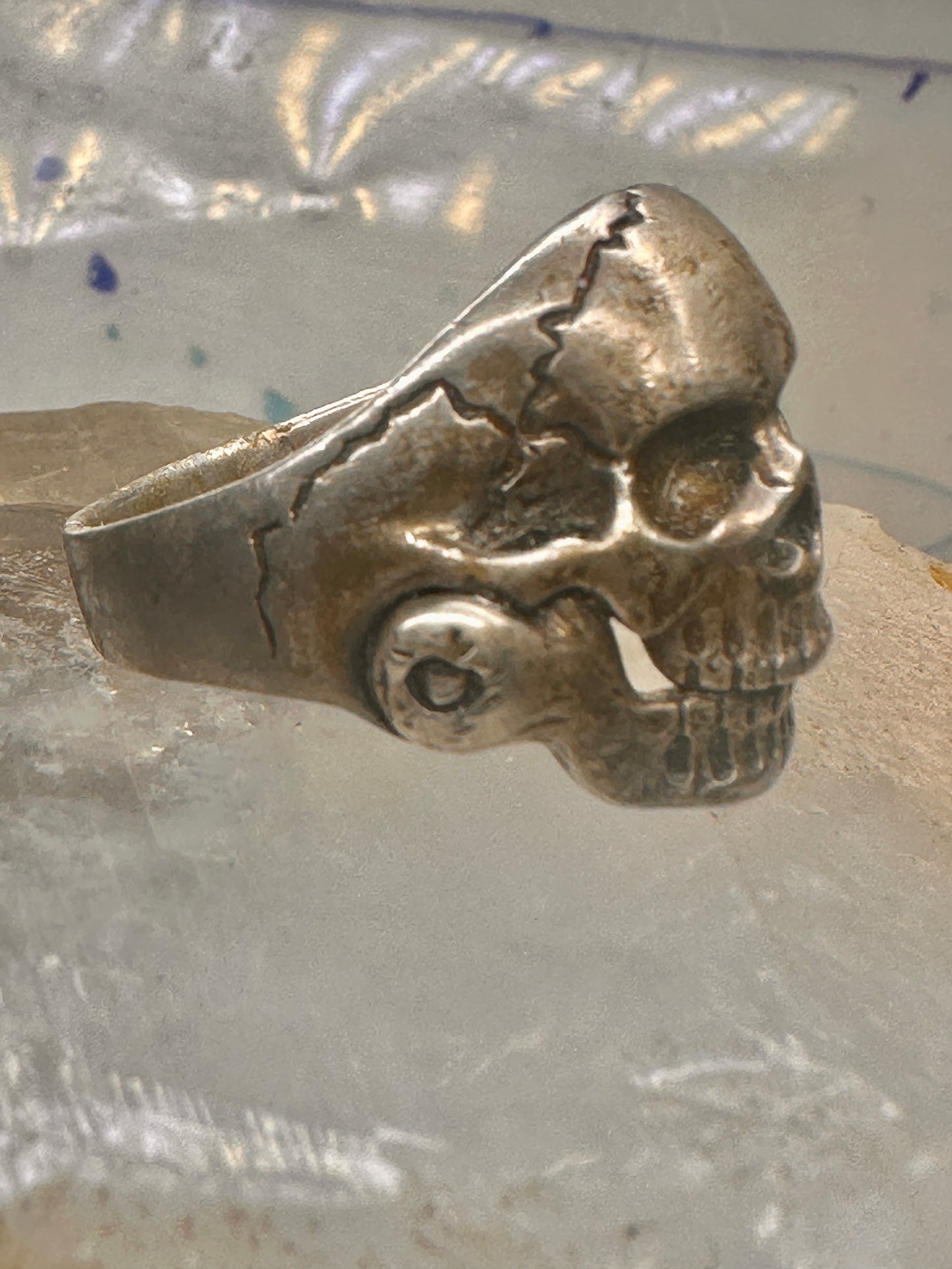 Skull ring biker band jaw moves a little size 13.50 figurative sterling silver men